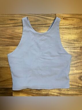Kyodan Ribbed Crop Tank Top Activewear Built-in Bra Light Purple/Gray